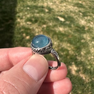 Aquamarine Ring, .925 Silver Adjustable