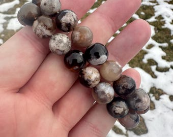 Black Flower Agate Bracelets 11mm Beads