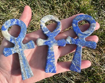 Lapis Lazuli Egyptian Ankh Carving — Weathered Appearance