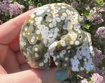 Ocean Jasper Skull Carving — 8th Vein, Orbicular