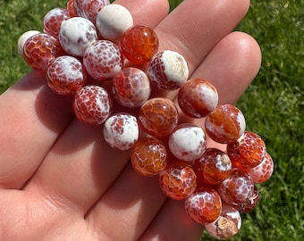 Gorgeous Snowflake Red Agate Carnelian  Agate Bracelet 10mm Beads