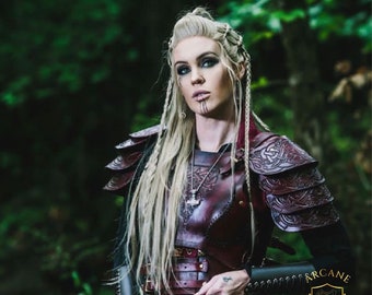 Women’s Shield Maiden Leather Armor, Belt, and Shoulders
