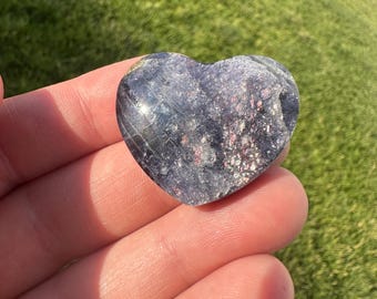 Small Flat Heart Bloodshot Iolite Sunstone Cabochon