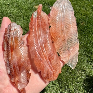 Carved Fire Quartz Feathers, Hematoid Quartz