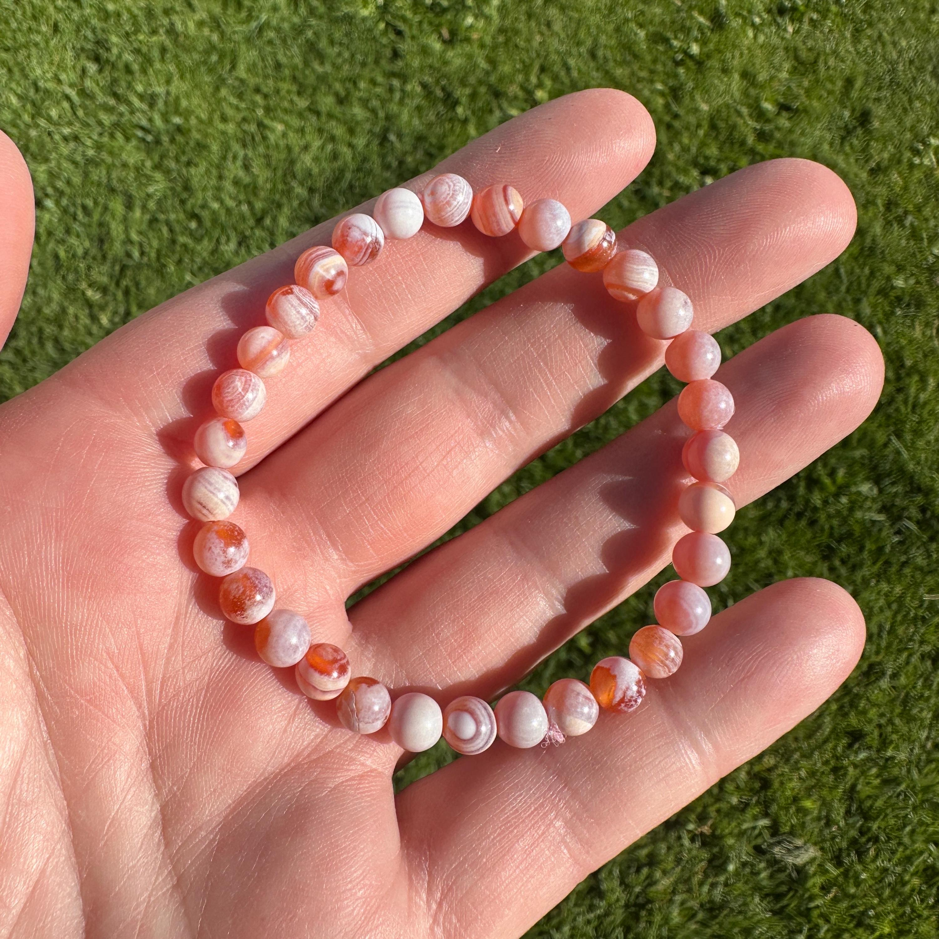 Pink and White Medicine Agate Bracelet, 6 or 8mm Beads - Etsy