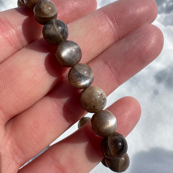 Dark Moonstone Skeletal Quartz Bracelet 7-8mm Beads