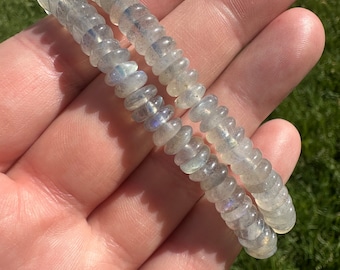 Flashy Labradorite Gray Moonstone Donut Bead Bracelet