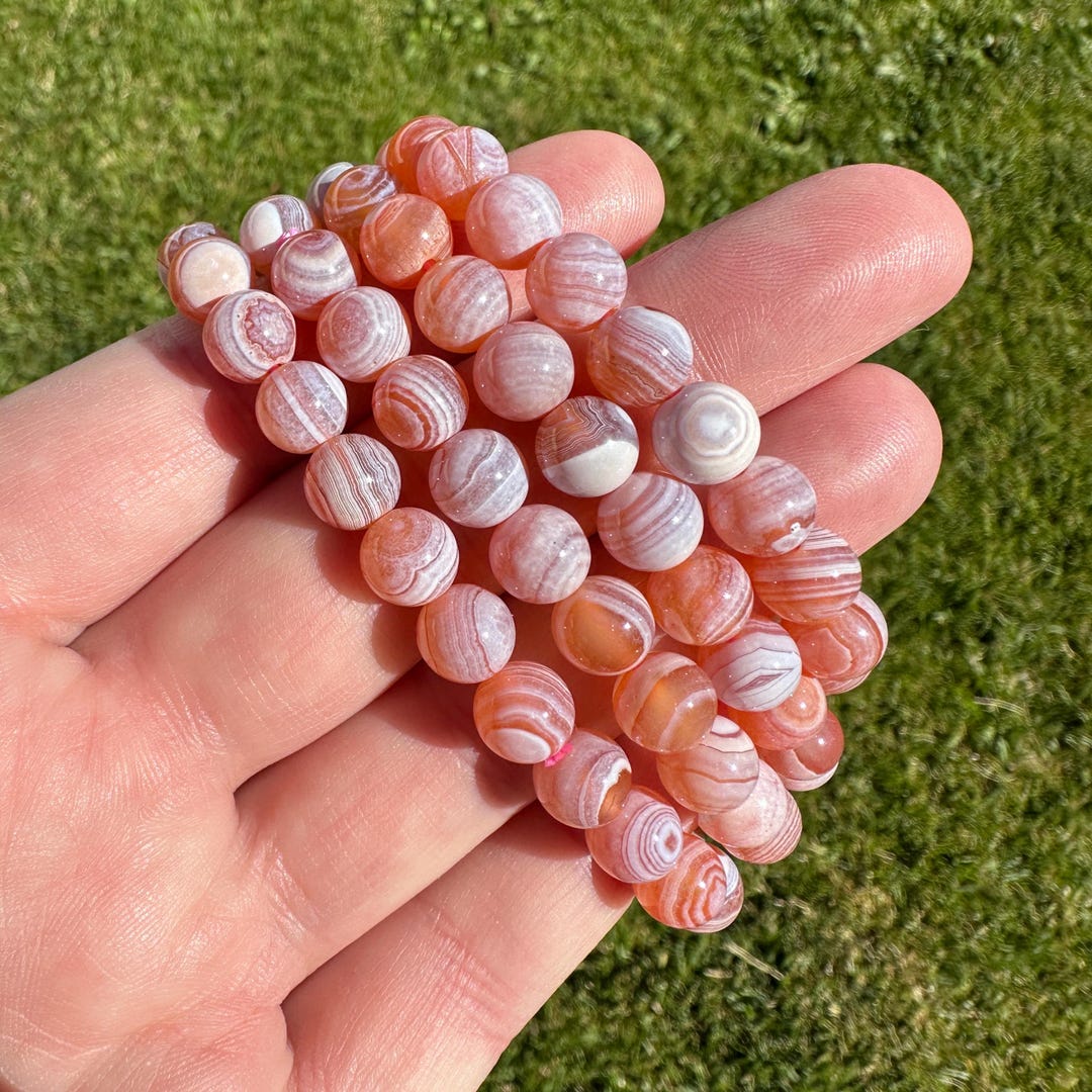 Pink and White Medicine Agate Bracelet, 6 or 8mm Beads - Etsy