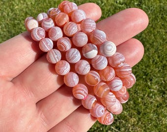 Pink and White Medicine Agate Bracelet, 6 or 8mm beads