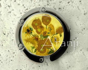WUSUANED Yellow Sunflower Foldable Handbag Hook Purse Hanger Table Hook Holder