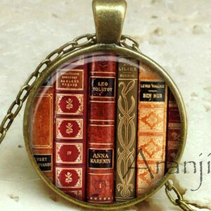Book art pendant, book necklace, book jewelry, books, library necklace, library pendant, bookshelf necklace, Pendant #HG197BR