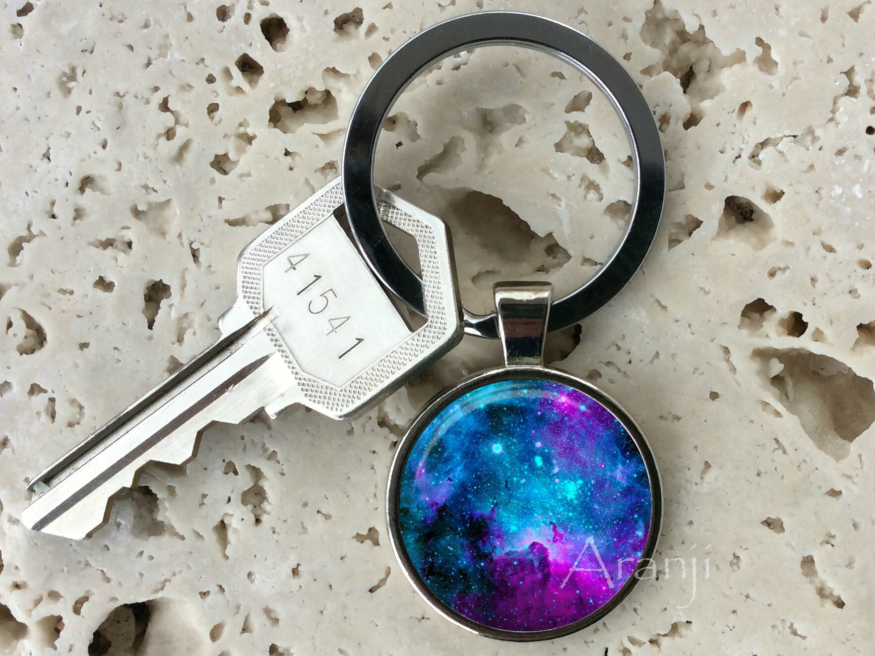 Nebula Keychain, Key Chain, Key Ring, Key Fob, Purple Nebula