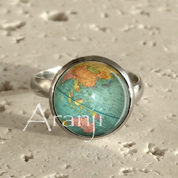 Globe ring, vintage globe ring, antique globe jewelry, globe adjustable ring, vintage globe adjustable ring, globe, Ring#HG188R