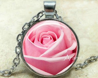 Pink rose necklace, pink rose pendant, light pink rose, pink rose jewelry, rose pendant, mom gift, pink flower pendant, pendant #PL101P