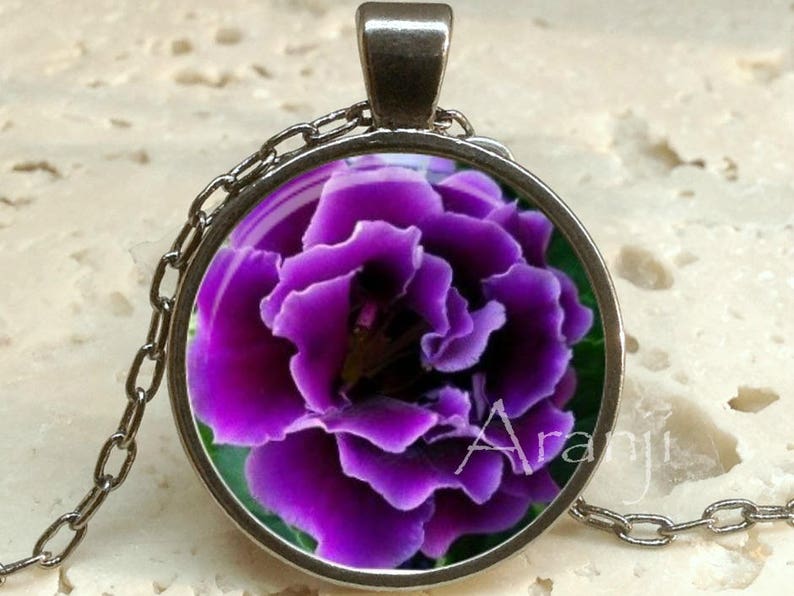 Purple ruffle flower art pendant purple ruffle flower necklace Pendant #PL152P purple floral pendant purple flower pendant