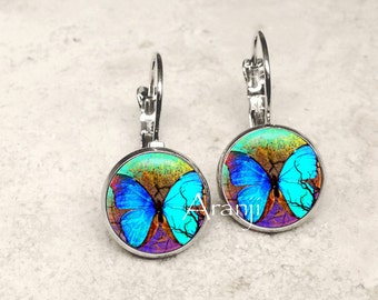 Blue butterfly earrings, butterfly earrings, butterfly jewelry, iridescent butterfly earrings AN220LB