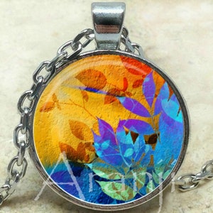 Flower art pendant, flower necklace, colorful flower pendant, flower art necklace, bright flower necklace, Pendant #PL184P