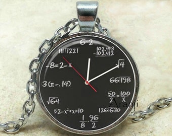 Math clock art pendant, math clock necklace, clock jewelry, clock art necklace, math clock pendant, math clock Pendant#HG112P