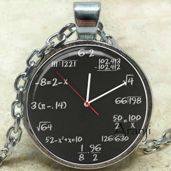Math clock art pendant, math clock necklace, clock jewelry, clock art necklace, math clock pendant, math clock Pendant#HG112P