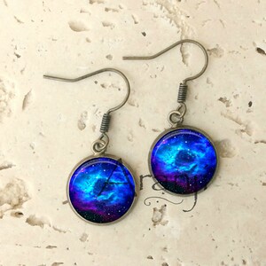 Glass dome blue nebula earrings, galaxy earrings, nebula drop earrings, blue nebula, astronomy earrings, space earrings, galaxy, SP103DP