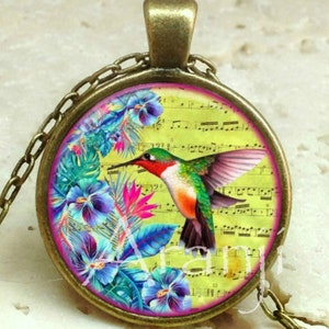 Hummingbird art pendant, hummingbird necklace, hummingbird jewelry, bird necklace, hummingbird, Pendant #AN120P