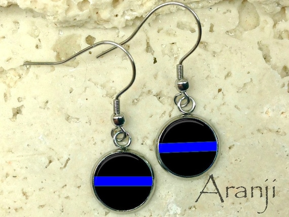 Thin Blue Line Earrings Law Enforcement Earrings Police Drop