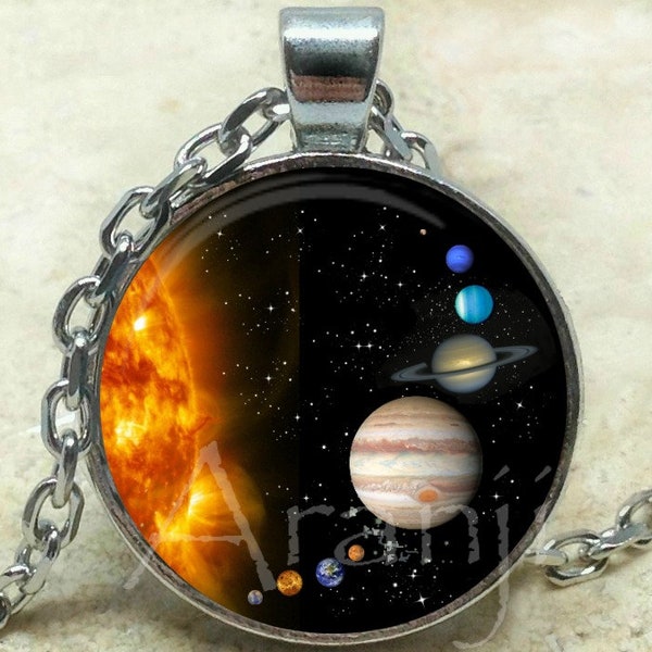 Solar system art pendant, solar system pendant, space pendant, solar system necklace, planet jewelry, solar system, space, Pendant #SP113P