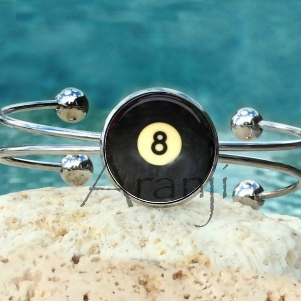 Eight ball art bracelet, billiards cuff bracelet, eight ball, pool cuff, billiards bracelet, eight ball bangle, billiards jewelry HG158B