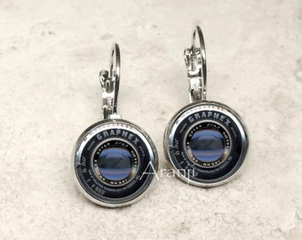 Camera lens earrings, camera earrings, camera jewelry, photography earrings HG200LB