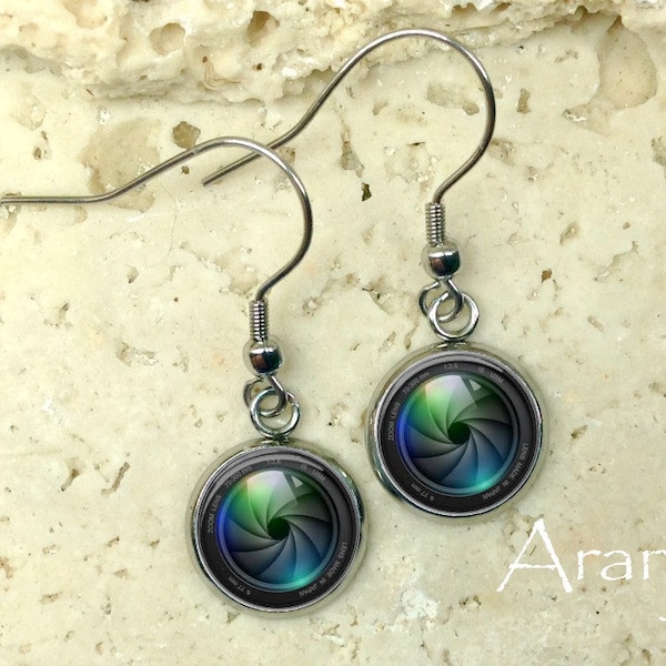 Camera lens earrings, lens earrings, camera earrings, drop earrings, camera earrings, gift for photographer, HG101DP