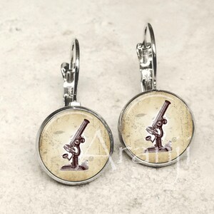 Vintage microscope earrings, microscope earrings, biology leverback earrings, jewelry, microscope leverback earrings, biologist, HG114LB