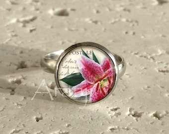 Stargazer Lily Ring, Pink Lily Adjustable Ring, Lily Ring, Flower