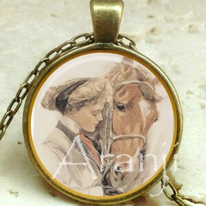 Vintage horse art pendant, vintage horse necklace, horse jewelry, vintage horse pendant, girl with horse necklace, horse, Pendant #AN226P