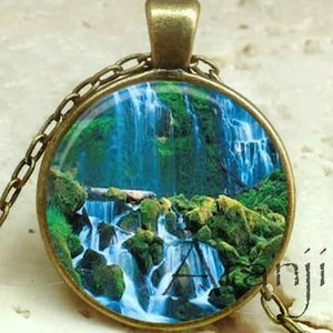 Waterfall art print pendant, wilderness necklace, outdoors pendant, hiking necklace, scenic jewelry, waterfall, Pendant, #SP210P