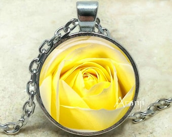 Yellow rose necklace, yellow rose pendant, rose necklace, rose pendant, mom pendant, mom necklace, yellow, Pendant #PL106P