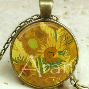 Vincent Van Gogh - Sunflowers necklace detail, Sunflowers pendant, Sunflowers jewelry, Van Gogh pendant, sunflowers necklace, Pendant#AR157P