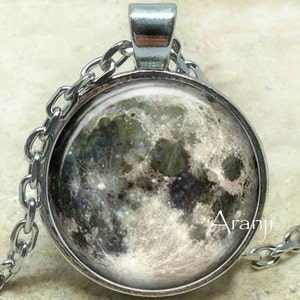 Moon pendant, full moon pendant, gray moon pendant, space pendant, moon necklace, moon jewelry, Pendant #SP120P