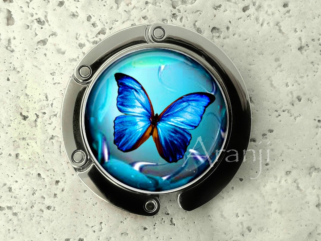 Iridescent Blue Butterfly Purse Hanger, Tabletop Purse Hanger, Purse