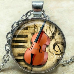 Bass art pendant, bass necklace, bass pendant, string bass jewelry, orchestra, music necklace, music jewelry, instrument, Pendant #HG164P