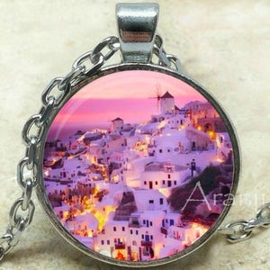 Santorini sunset pendant, Oia Greece necklace, Greece pendant, Greece jewelry, Greek necklace, Greek pendant, Greek jewelry, Pendant #SP153P