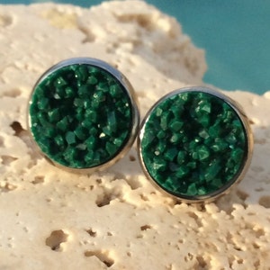 Northwoods dark green druzy earrings, green druzy earrings, druzy stud earring, green stud earrings, druzy studs, bridesmaid, Earring#G09E