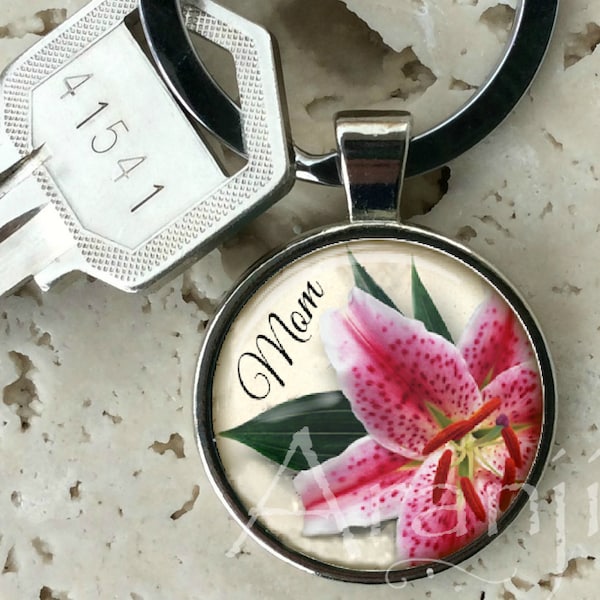 Mom stargazer lily keychain, key chain, key ring, stargazer lily keychain, mom key chain, gift, stargazer lily, gift for mom #PA198K