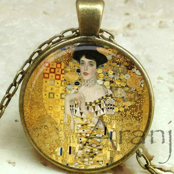 Klimt Portrait of Adele Bloch-Bauer art pendant, Klimt necklace, Klimt pendant, Klimt jewelry, Portrait of Adele Bloch-Bauer Pendant #AR146P