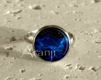 Midnight blue nebula art ring, galaxy jewelry, nebula ring, galaxy ring, space ring, astronomy, nebula, Ring #SP126R