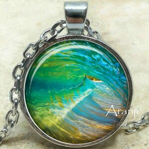 Wave art pendant, wave necklace, wave pendant, ocean pendant, ocean necklace, gift for surfer, wave jewelry, Pendant #SP114P