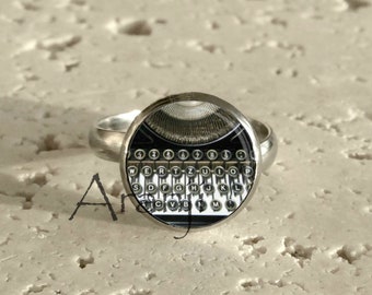 Typewriter ring, writer ring, typewriter jewelry, writer jewelry, typewriter adjustable ring, typewriter, Ring#HG148R