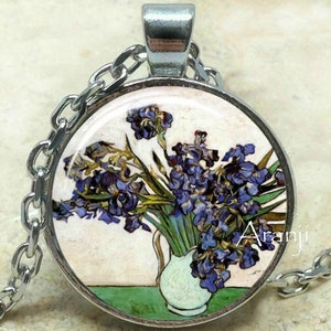 Vincent Van Gogh - Still life: Vase with Irises, Van Gogh pendant, Iris, Van Gogh necklace, Van Gogh, Pendant #AR111P