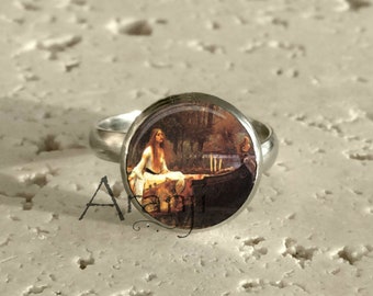 John William Waterhouse's The Lady of Shalott, Lady of Shalott art ring, Waterhouse adjustable ring, fine art adjustable ring, Ring #AR128R