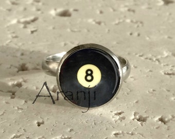 Eight ball ring, billiards ring, pool jewelry, eight ball jewelry, adjustable ring, pool, billiards, Ring#HG158R