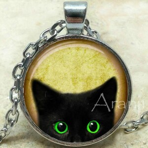 Black kitten art pendant, black cat pendant, black cat necklace, black cat jewelry, kitten necklace, kitten pendant, Pendant AN223BR image 1